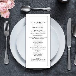 Menú Elegante Boda con Clásico Guión en Blanco y Negro
