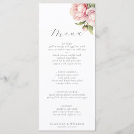 Menú Elegante Boda con Guión de Acuarela Floral Rosa