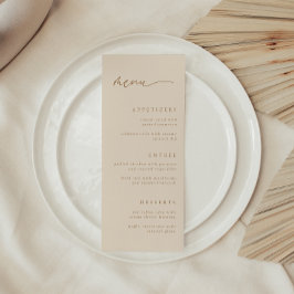 Menú Elegante Boda con Letra Script Beige