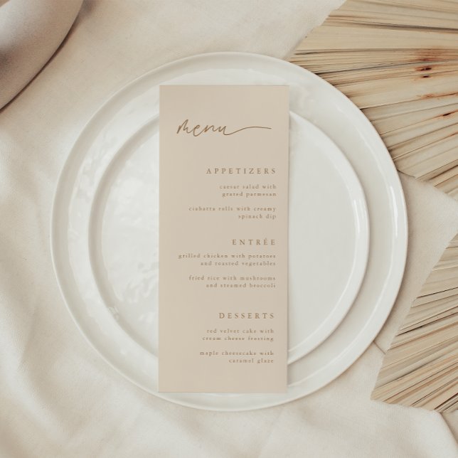 Menú Elegante Boda con Letra Script Beige (Subido por el creador)