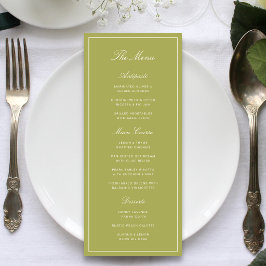 Menú Elegante Boda con Letra Script Verde Oliva