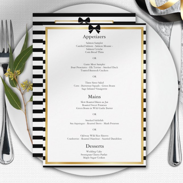 Menú Elegante Boda con Marco Dorado de Franja Blanca y  (Subido por el creador)