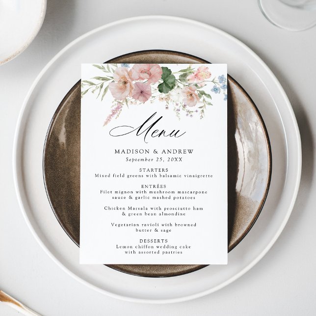 Menú Elegante Boda de acuarela romántica floral (Subido por el creador)