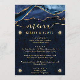 Menú Elegante boda de ágata falsa azul y dorado