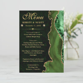 Menú Elegante Boda de Agata Falsa Brillante Verde y Dor
