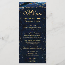 Menú Elegante boda de ágata falsa brillo azul y dorado