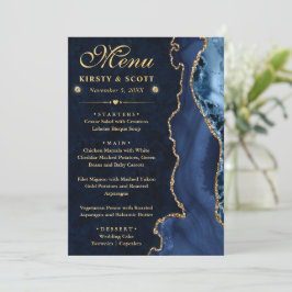Menú Elegante boda de ágata falsa brillo azul y dorado