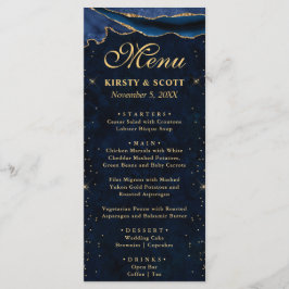 Menú Elegante boda de ágata falsa de brillo azul y dora