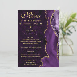 Menú Elegante Boda de Agata Purpura y Dorado con Brillo