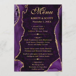 Menú Elegante Boda de Agata Purpura y Dorado con Brillo
