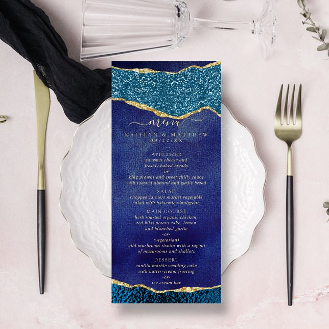Menú Elegante Boda de Agate Azul y Oro de la Marina (Subido por el creador)