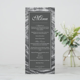 Menú Elegante Boda de Agua Cromo Líquido Plateado