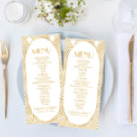 Menú Elegante Boda de Art Deco Blanco y Blanco<br><div class="desc">Se trata de un elegante menú Boda geométrico de estilo Art Deco dorado.</div>