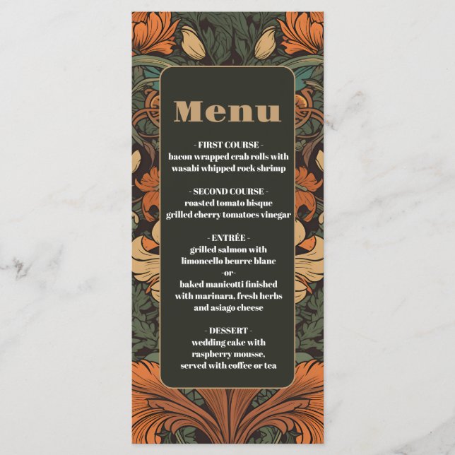 Menú Elegante Boda de Art Nouveau floral (Anverso)
