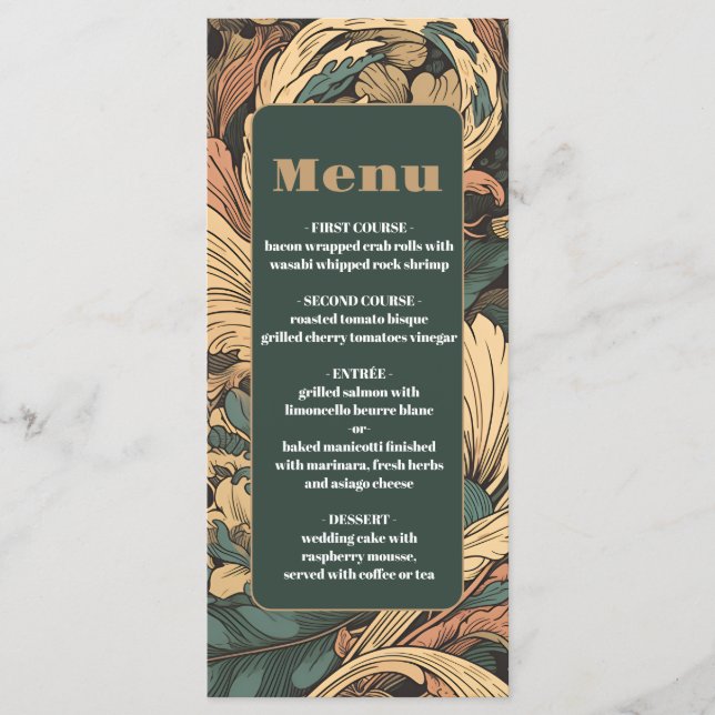 Menú Elegante Boda de Art Nouveau floral (Anverso)