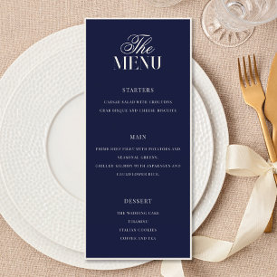 Menú Elegante Boda de Azul Marino Old Money