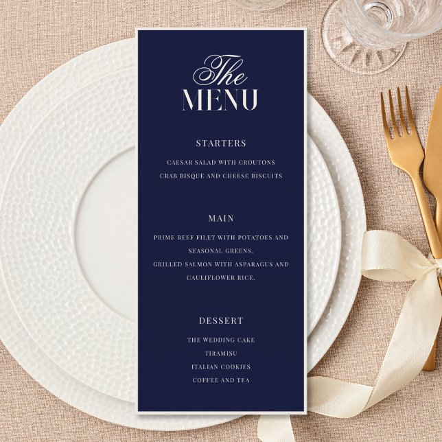 Menú Elegante Boda de Azul Marino Old Money (Subido por el creador)