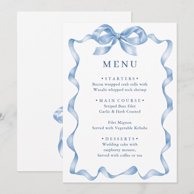 Menú Elegante Boda de barniz azul turbio (Anverso / Reverso)