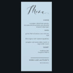 Menú Elegante Boda de caligrafía azul turquesa / recepc<br><div class="desc">Elegante boda azul polvoriento o carta del menú de la cena. Diseño contemporáneo, sencillo y elegante con una hermosa caligrafía escrita a mano. Color de fondo frontal y posterior en un tono azul polvoriento. Capacidad para cambiar el color de fondo frontal y/o posterior seleccionando "personalizar más adelante". Diseño disponible en...</div>