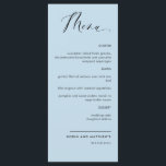 Menú Elegante Boda de caligrafía azul turquesa / recepc<br><div class="desc">Elegante boda azul polvoriento o carta del menú de la cena. Diseño contemporáneo, sencillo y elegante con una hermosa caligrafía escrita a mano. Color de fondo frontal y posterior en un tono azul polvoriento. Capacidad para cambiar el color de fondo frontal y/o posterior seleccionando "personalizar más adelante". Diseño disponible en...</div>