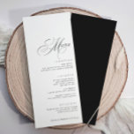 Menú Elegante Boda de caligrafía de lujo<br><div class="desc">Este menú Boda en blanco y negro combina caligrafía lujosa con textos simples y limpios para un ambiente refinado y elegante. Personalizado con los nombres de la pareja y la fecha boda, añade un toque de sofisticación a cualquier mesa, haciéndolo perfecto para parejas que aprecian un diseño atemporal y clásico....</div>