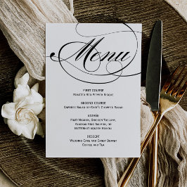 Menú Elegante boda de caligrafía en negro y blanco