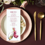 Menú Elegante Boda de danza vitivinícola roja y blanca<br><div class="desc">El diseño de esta carta de carta incluye una copa de vino blanco y un ilustracion de cristal de vino tinto con un hombre y una mujer bailando a base de vino. Sencillo pero elegante, con texto marrón sobre fondo blanco. Agregue los detalles del evento editando el texto en los...</div>