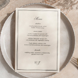 Menú Elegante Boda de Dinero Antiguo en Blanco y Negro