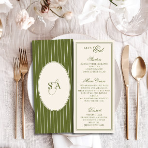 Menú Elegante Boda de Dinero Antiguo en Verde Oliva y M