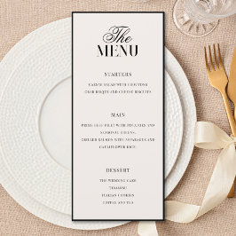 Menú Elegante Boda de Dinero Antiguo Negro y Marfil