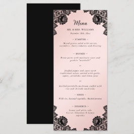 Menú Elegante Boda de encaje floral negro y rosa