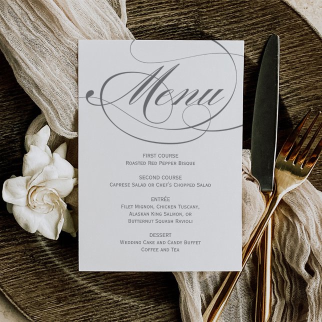 Menú Elegante boda de escritura caligráfica gris (Subido por el creador)