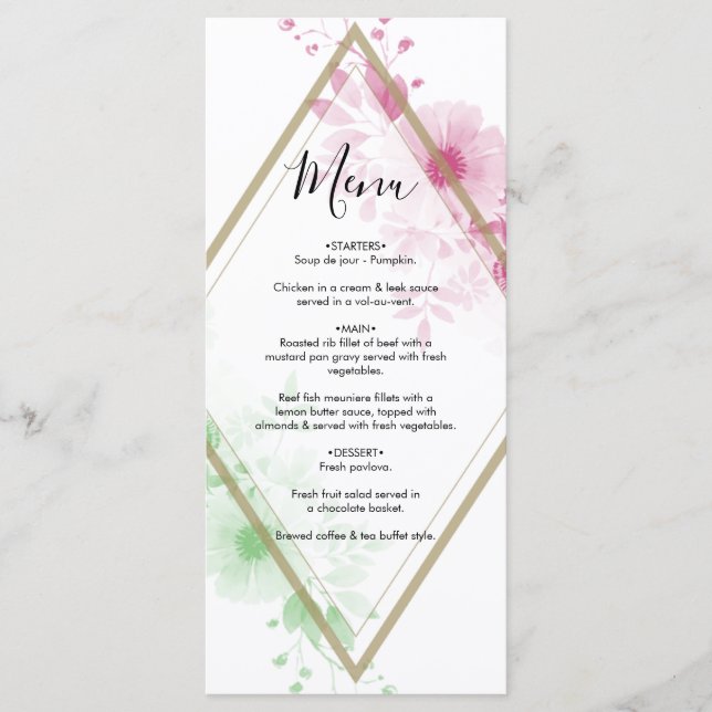 Menú Elegante Boda de flores acuáticas (Anverso)