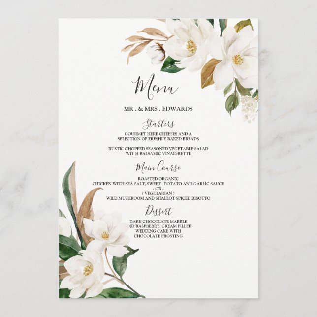Menú Elegante Boda de Flores Blancas o Fiesta de Cena (Anverso)