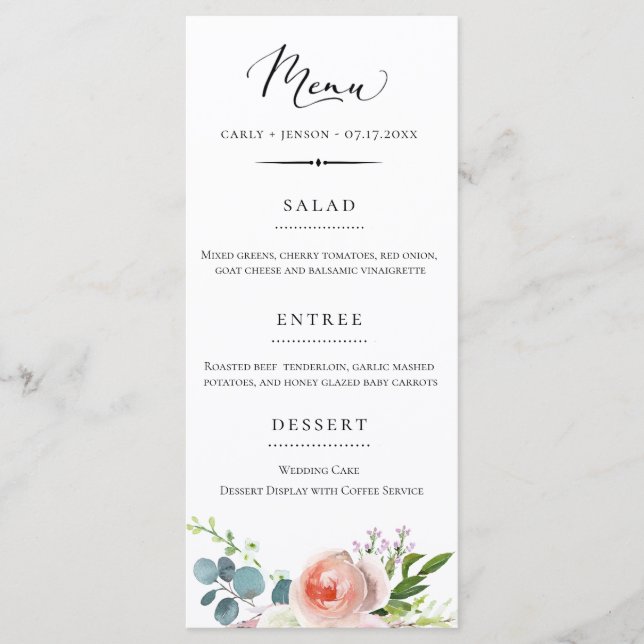 Menú Elegante Boda de flores de jardín (Anverso)