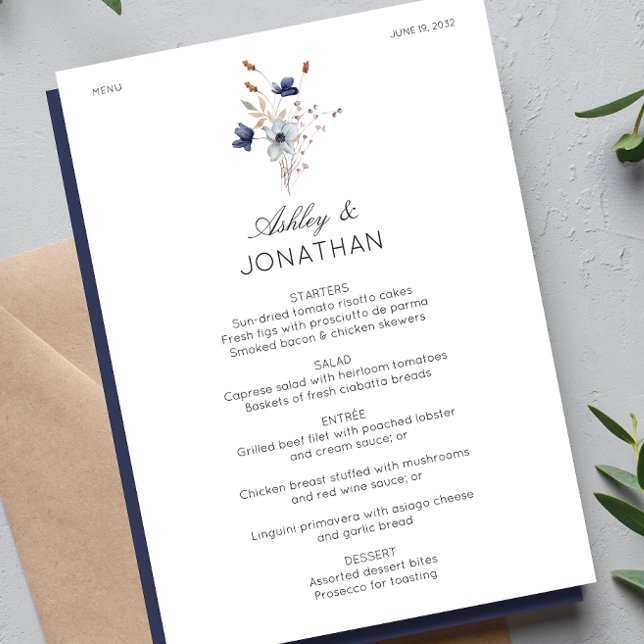 Menú Elegante Boda de flores silvestres rusticas modern (Subido por el creador)