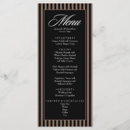 Menú Elegante Boda de franjas verticales negro y marrón