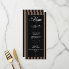 Menú Elegante Boda de franjas verticales negro y marrón