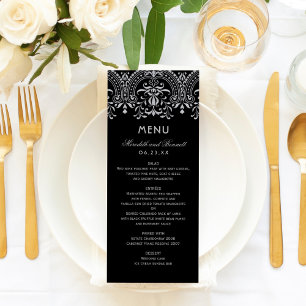 Menú Elegante boda de glamour vintage en negro y plata