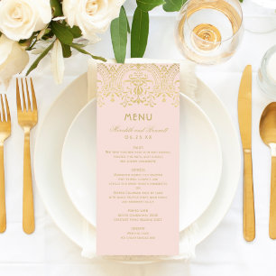 Menú Elegante boda de glamour vintage rosa y dorado