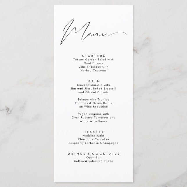 Menú Elegante Boda de guión de brillo de caligrafía neg (Anverso)