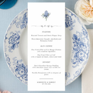 Menú Elegante Boda de guión de guiño azul