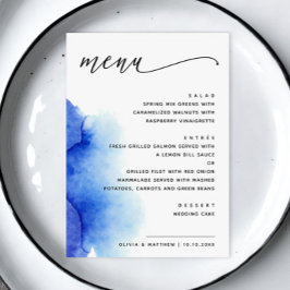Menú Elegante boda de guión náutico azul acuarela