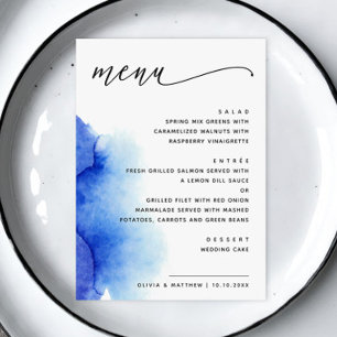 Menú Elegante boda de guión náutico azul acuarela