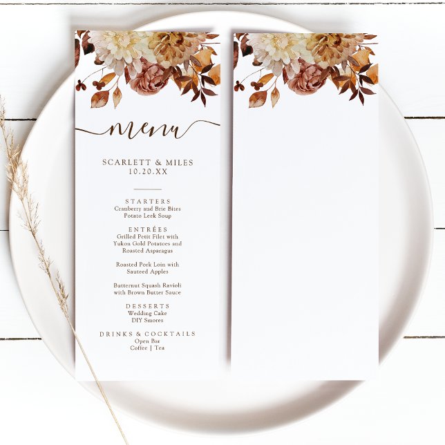 Menú Elegante Boda de hojas de otoño (Elegant Fall Leaves Wedding Menuby Painted Paperie
)