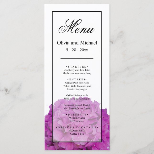 Menú Elegante Boda de horrenas rosadas (Anverso)