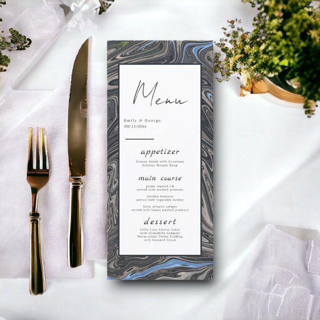 Menú Elegante Boda de la pintura de aceite azul gris (Subido por el creador)