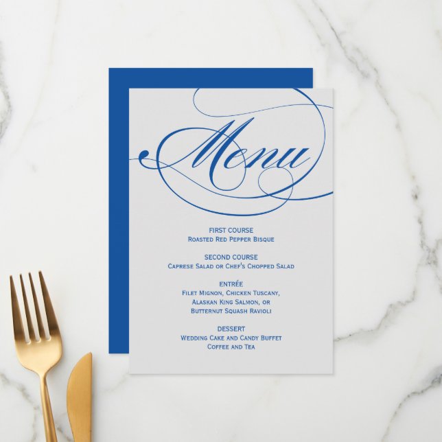 Menú Elegante Boda de Letra Caligráfica Gris Azul (Anverso/Reverso In Situ)
