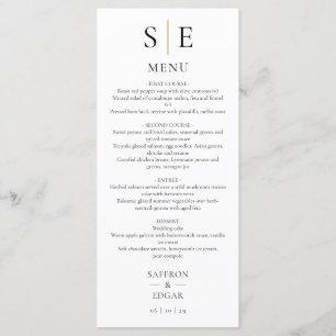 Menú Elegante Boda De Monograma Negro Y Oro