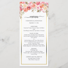 Menú Elegante Boda de oro color de agua floral rosa ros
